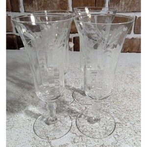 Vintage Longstem Footed Floral 6 Inch Cordial Glasses Set Of 4